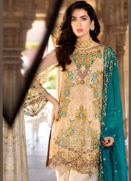 Lovely Cream Georgette Embroidered Work Pakistani Suits