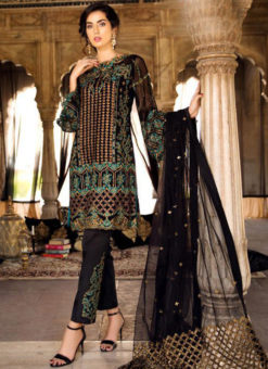 Attractive Black Georgette Embroidered Work Pakistani Suits