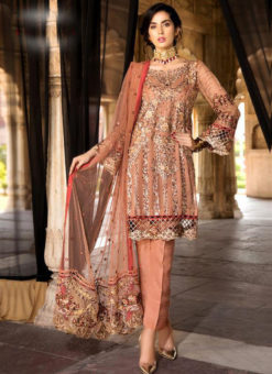 Excellent Peach Georgette Embroidered Work Pakistani Suits