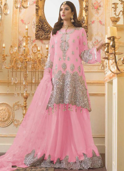 Pink Designer Party Wear Pakistani Style Mono Net Suit