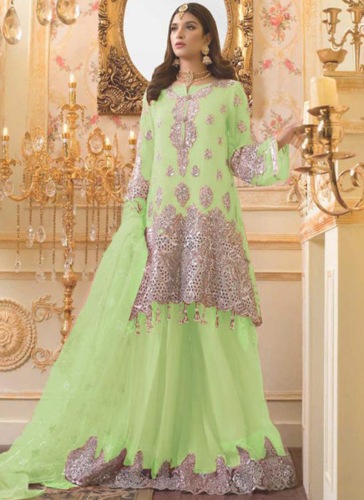Green Designer Party Wear Pakistani Style Mono Net Suit