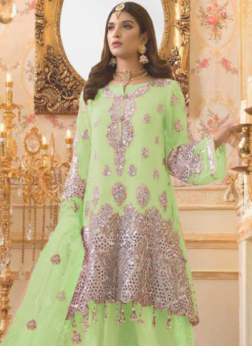 Green Designer Party Wear Pakistani Style Mono Net Suit