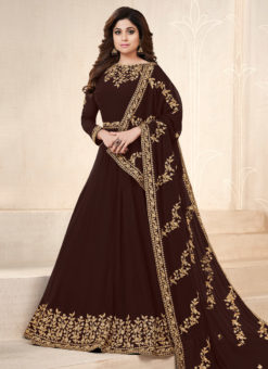 Brown Georgette Embroidered Eid Wear Floor Length Anarkali Suit