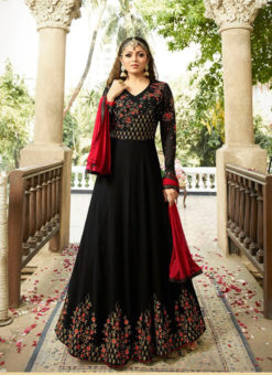 Drashti Dhami Black Embroidered Wedding Wear Floor Length Anarkali Suit