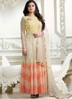 Drashti Dhami Cream Embroidered Wedding Wear Floor Length Anarkali Suit