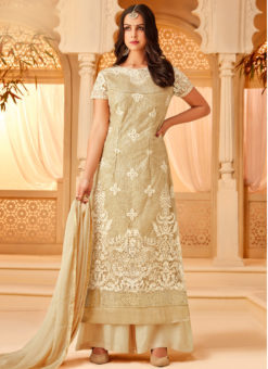 Gold Net Embroidered Party Wear Staraight Cut Suit