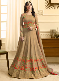 Beige Silk Wedding Wear Floor Length Anarkali Pakeeza