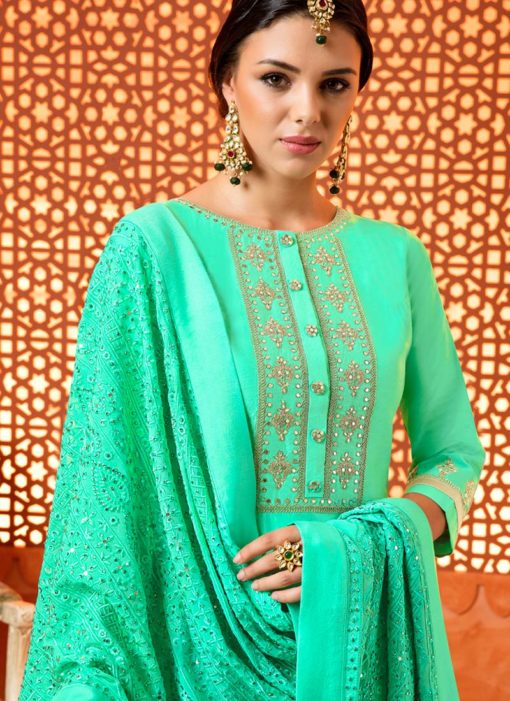 Green Silk Kimora Designer Party Wear Sharara Suit