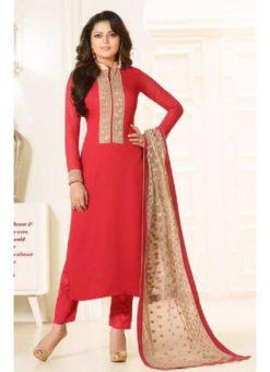 Red Faux Georgette Designer Party Wear Pant Style Suit