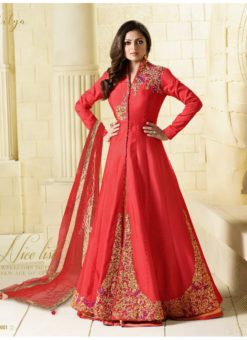 Red Silk Designer Embroidered Work  Anarkali Suit