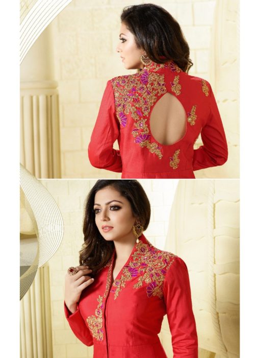 Red Silk Designer Embroidered Work  Anarkali Suit