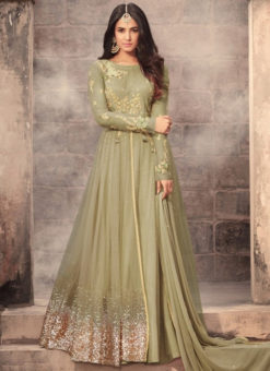 Green Net Floor Length Designer Party Wear Anarkali Suit