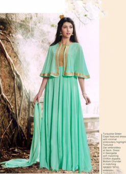 Turquoise Georgette Designer Koti Party Wear Anarkali Suits