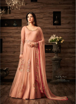 Peach Net Floor Length Designer Anarkali Salwar Suit