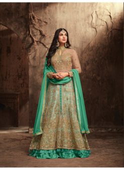 Green Net Floor Length Designer Embroidered Wok Anarkali Salwar Suit