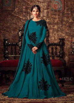 Turquoise Georgette Designer Party Wear Floor Length Anarkali Suit