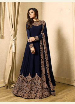 Blue Georgette Gown Style Designer Wedding Anarkali Suit
