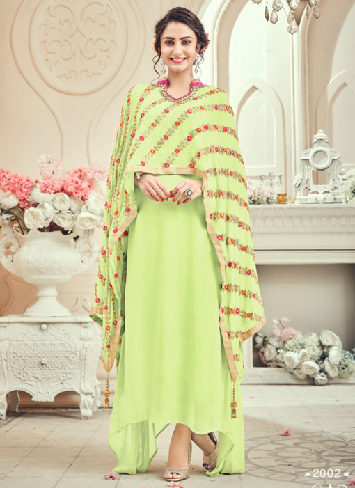 Green Faux Georgette Gown Style Suit Panncho