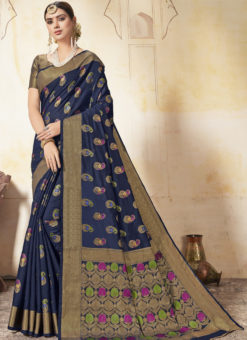 Navy Blue Art Silk Zari Weaving Designer Saree