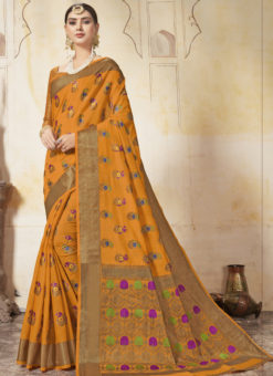 Yellow Art Silk Zari Weaving Designer Saree