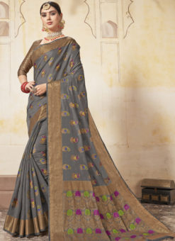 Grey Art Silk Zari Weaving Designer Saree