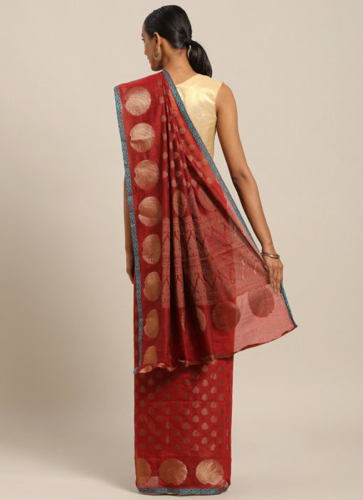 Red Handloom Silk Zari Weaving Designer Saree