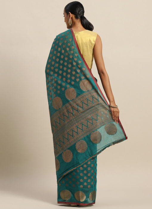Teal Blue Handloom Zari Weaving Designer Saree