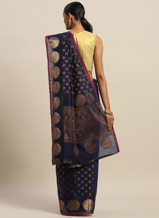 Navy Blue Handloom Silk Zari Weaving Designer Saree