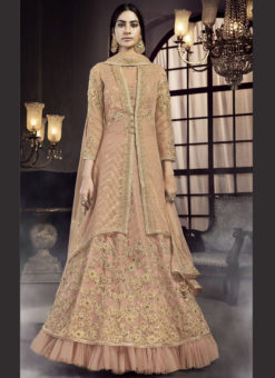 Peach Net Embroidered Work Designer Wedding Lehenga Style Anakrlai Suit