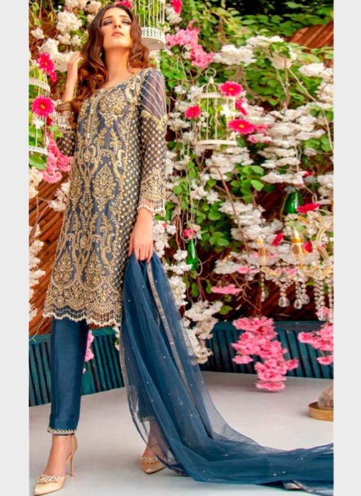 Amazing Blue Georgette And Net Designer Pakistani Suit