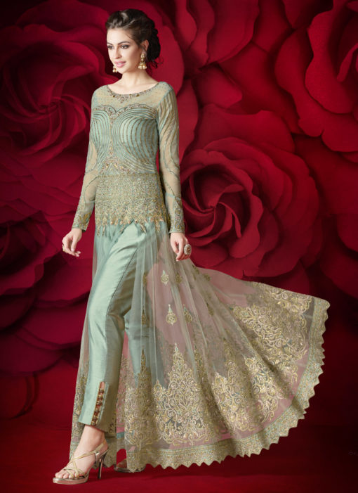 Green Net Wedding Wear Floor Length Anarkali Suit