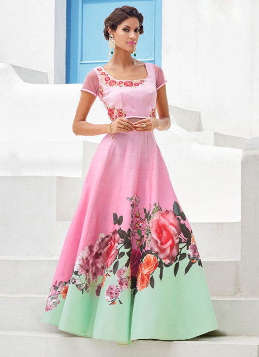 Pink Silk Wedding & Party Wear 2 in 1 Lehenga Gown