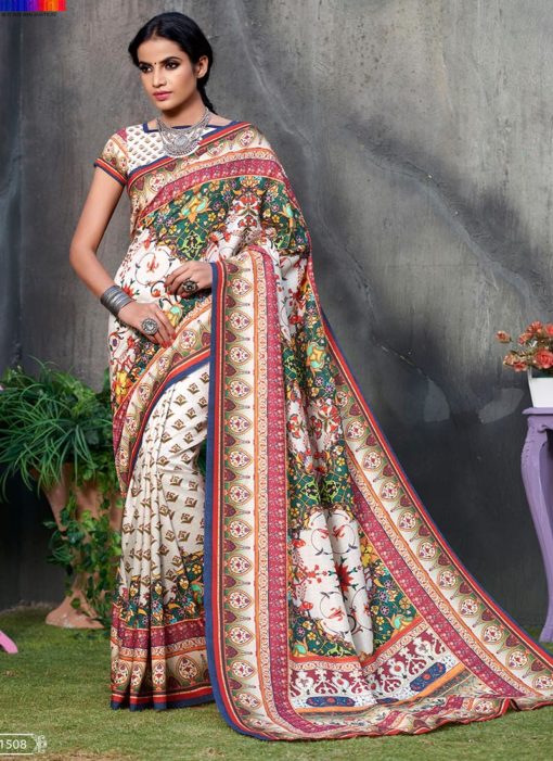 Off White Tussar Silk Party & Festival Wear Digital Printed Sarees
