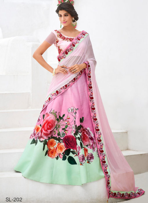 Pink Silk Wedding & Party Wear 2 in 1 Lehenga Gown