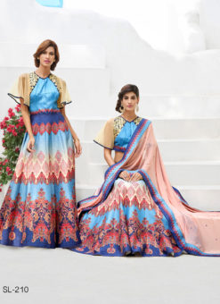 Blue Silk Wedding & Party Wear 2 in 1 Lehenga Gown