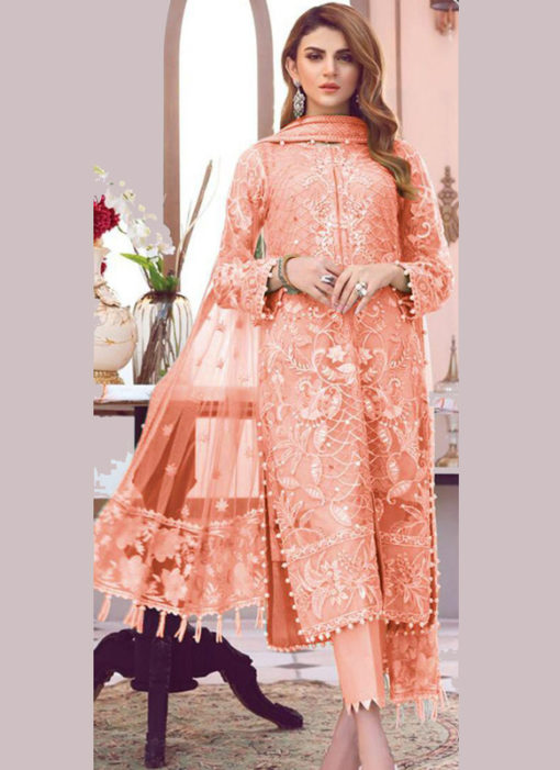 Lovely Orange Net Designer Party Wear Pakistani Suit