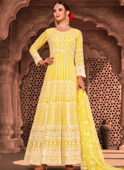 Yellow Georgette Embroidered Work Designer Anarkali Suit