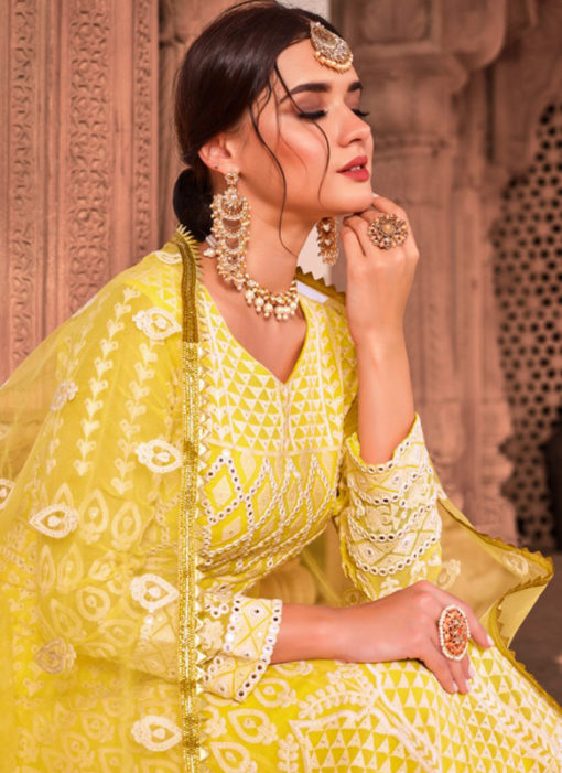Yellow Georgette Embroidered Work Designer Anarkali Suit