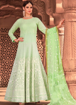 Green Georgette Embroidered Work Designer Anarkali Suit