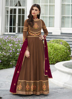 Brown Georgette Festival wear Abaya Style Suits