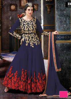 Blue Net Resham Embroidered Floor Length Anarkali Suit