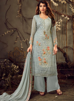 Georgette Wedding Palazzo Suit In Grey
