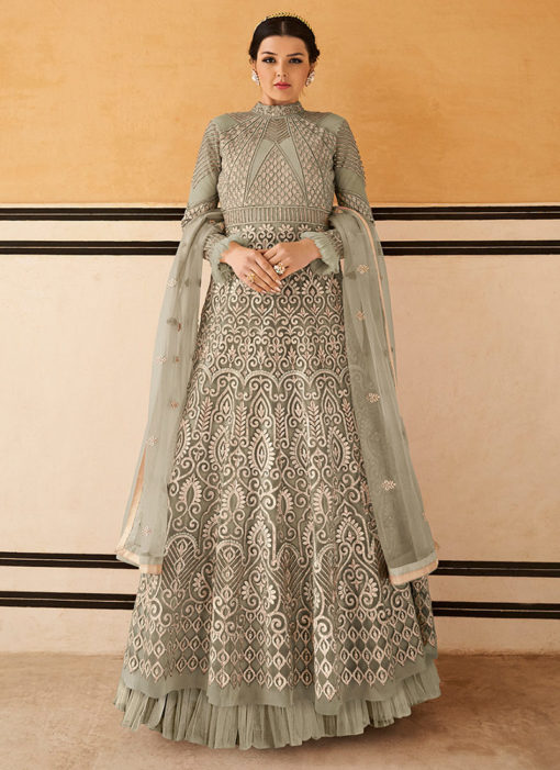 Grey Wedding Gown Style Anarkali Suit
