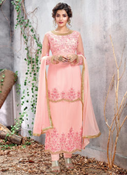 Baby Pink Ceremony Net Straight Cut Suit