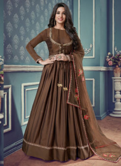 Brown Silk Embroidered Party Wear Floor Length Anarkali Kyra