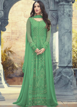 Green Georgette Embroidered Work Wedding Wear Anarkali Suit