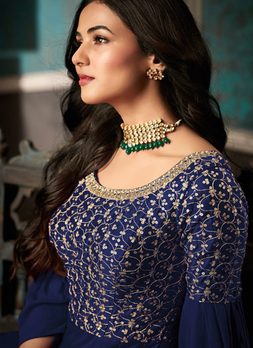 Captivating Royal Blue Pure Silk Gown Style Designer Anarkali Suit