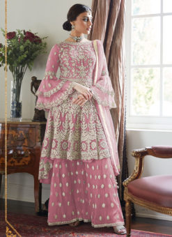 Premium Sharara Gold By Aashirwad 7024B Pink Net Palazzo Suit