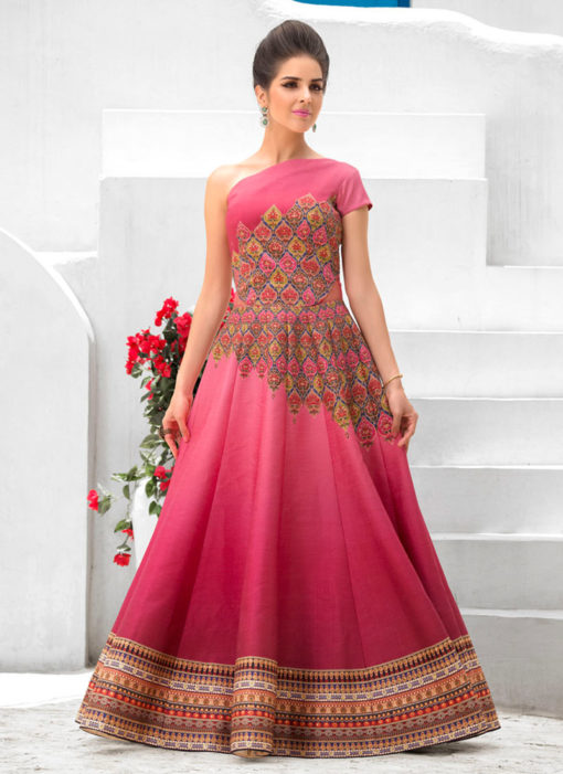 Pink Silk 2 in 1 Wedding Wear A-Line Lehenga & Gown