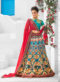 Blue Pure Satin 2 in 1 Wedding Wear A-Line Lehenga & Gown
